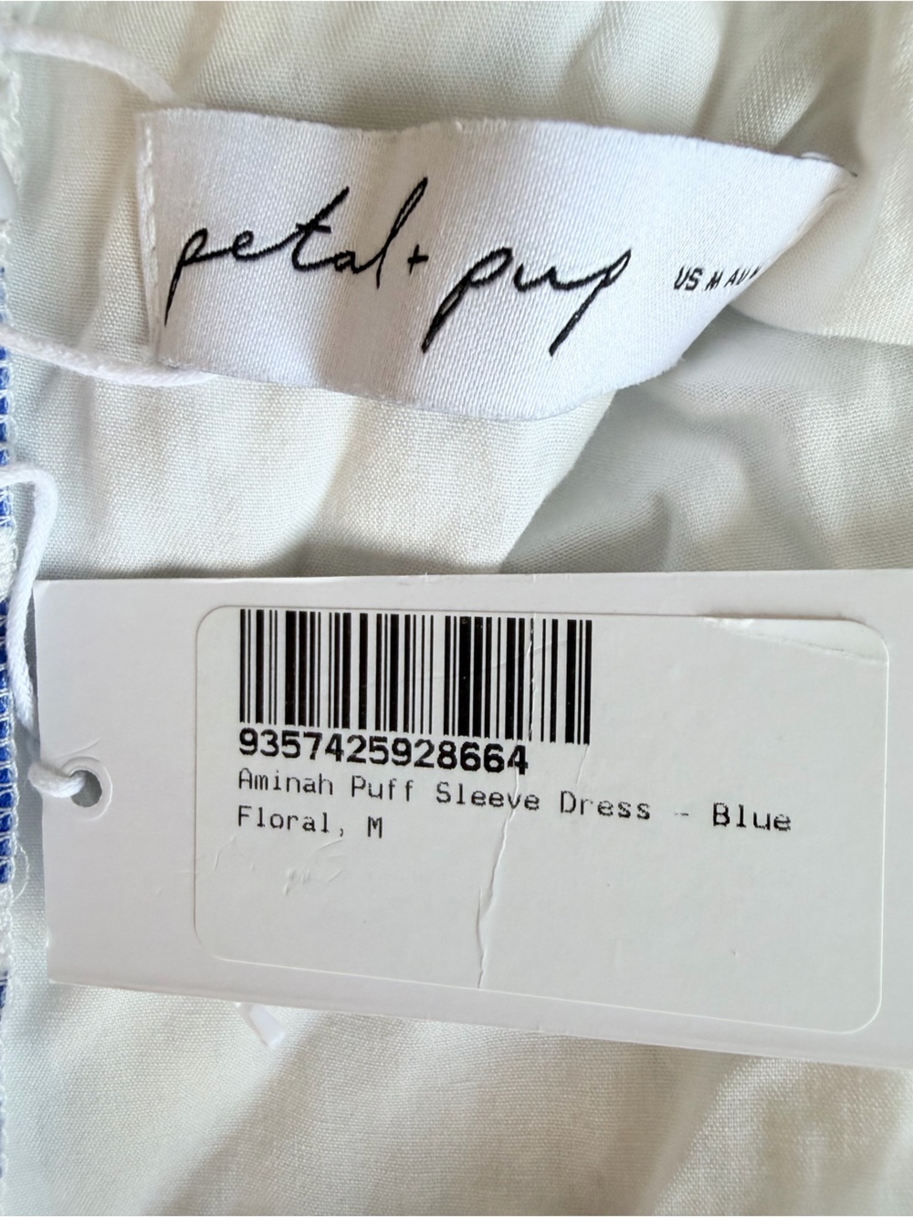 NWT Petal & Pup White & Blue Floral Midi Dress Waist cutout Puff Sleeve, Medium - Picture 5 of 7